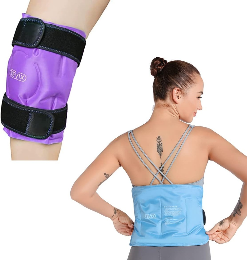 REVIX Knee and Back Ice Pack for Injuries Reusable, Gel Ice Wrap with Cold Compress Therapy