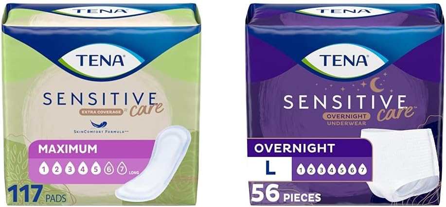 TENA Incontinence Pads, Bladder Control & Postpartum for Women, Maximum Absorbency, Long & Incontinence Underwear for Women, Overnight Absorbency, Intimates - Large - 56 Count