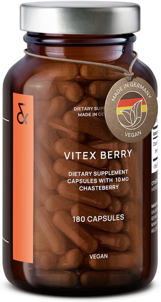 Vitex Berry - Premium Chasteberry 4:1 Extract (Vitex Agnus Castus) - Menopause & PMS Support - Hormone Balance for Women - 180 Capsules - 6 Month Supply - Made in Germany