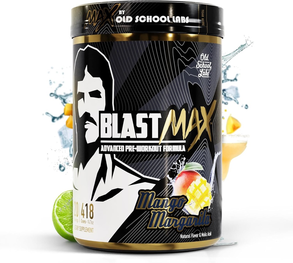 BLAST MAX – High-Stim Pre-Workout Powder – Highly Acclaimed Fully Stacked Pre Workout Energy Drink for Max Endurance, Max Pumps, Max Focus, and Max Power – Sugar-Free Mango Margarita Flavor – 418g