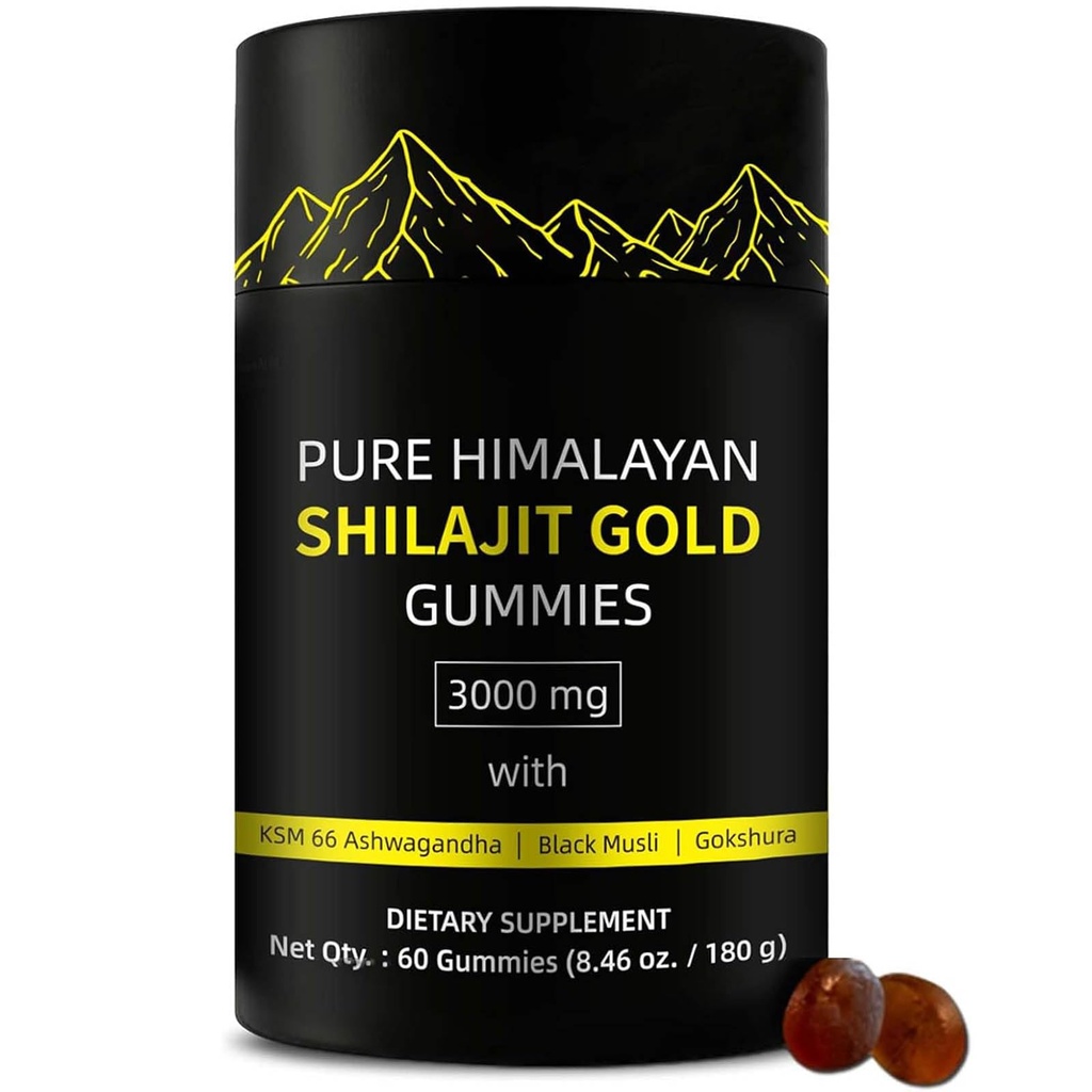 Shilajit Gummies | Alpha Gummies for Men | Lab Tested I No Added Sugar | Ashwagandha, Gokshura | Fulvic Acid & 85+ Trace Minerals for Men, Women | Non-GMO | 60 Gummy
