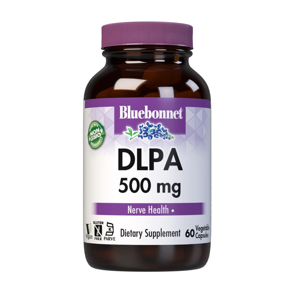 Bluebonnet Nutrition DLPA (DL-Phenylalanine) 500mg, Free-Form Amino Acid, for Nervous System Support, Soy-Free, Gluten-Free, Non-GMO, Kosher, Vegan, 60 Vegetable Capsules