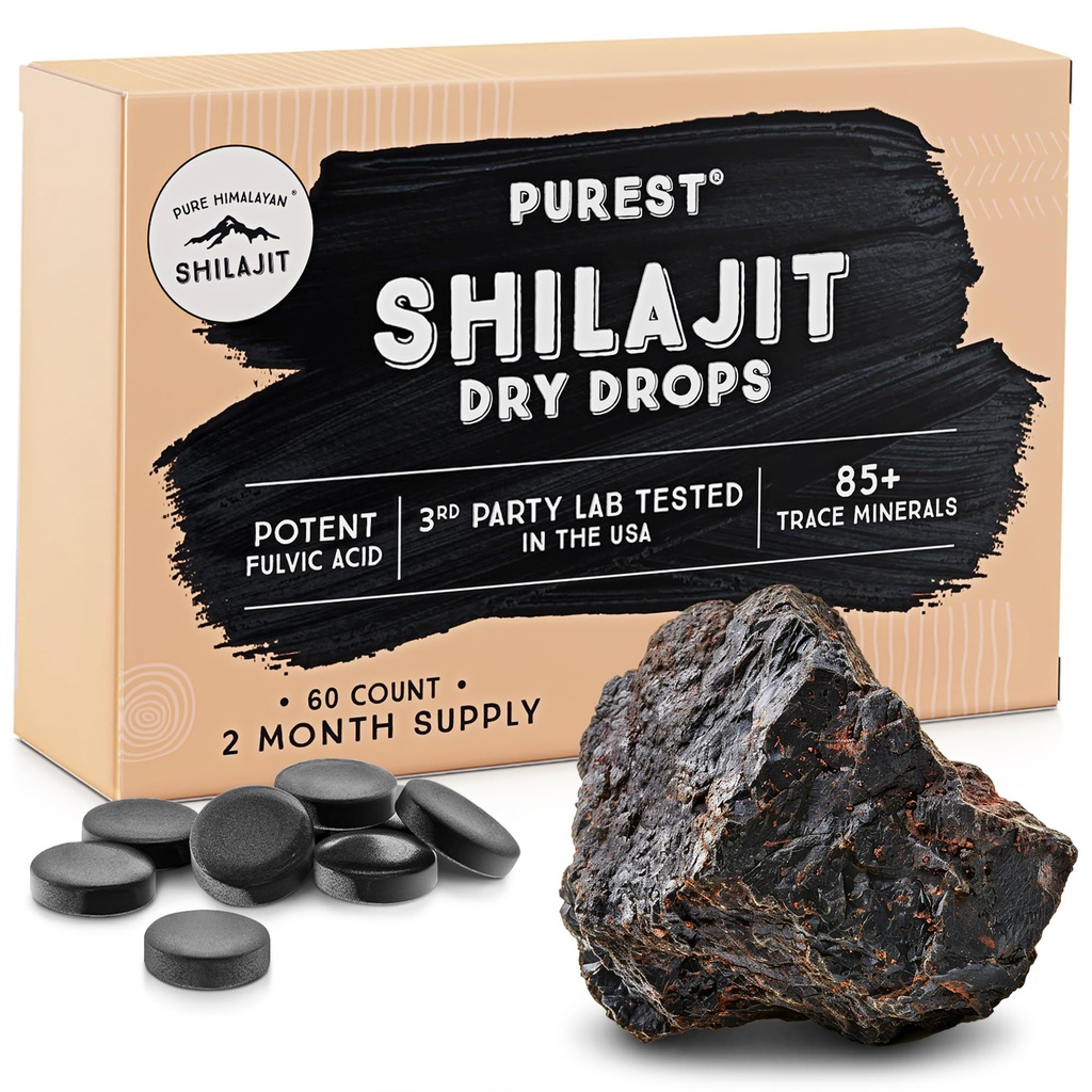 Pure Himalayan Shilajit | 100% Pure Natural Shilajit Grade A Max Potency 85+ Trace Minerals & Fulvic Acid | 3rd Party US Lab Tested | Dry Drops | 12g (60ct)