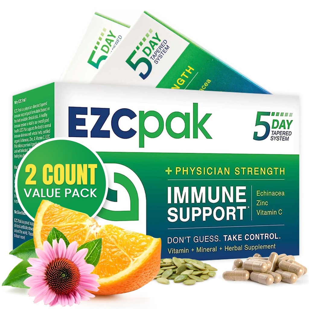 EZC Pak 5-Day Tapered Immune Support Booster, Pack of 2 | Echinacea Zinc Vitamin C, Immune Support Supplement for Adults, Physician Formulated, Reduces Illness Duration