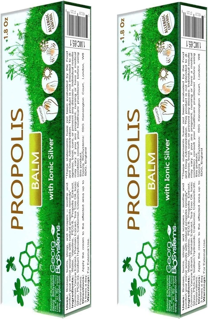 Propolis Balm – Soothing Skin Cream with Silver, Tea Tree Oil & Herbal Extracts – Moisturizing Salve for Dry, Irritated Skin & Minor Scrapes – Non-Greasy Formula – 1 oz (30g) (2 Pack)