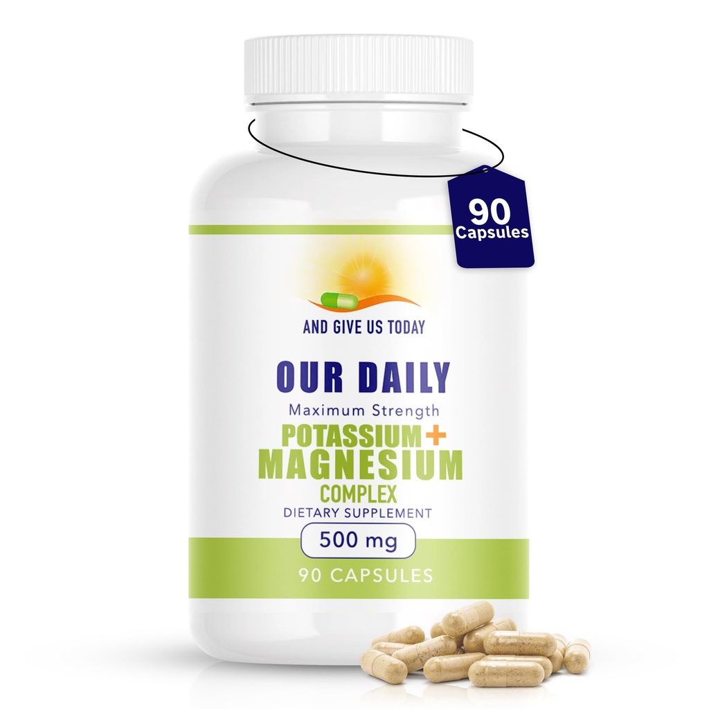 Our Daily Vites Potassium Magnesium Supplement 500mg - Powerful Magnesium Potassium Supplement with 5 Forms of Magnesium for Muscle Recovery, Leg Cramps, Gluten-Free Non-GMO - 90 Caps