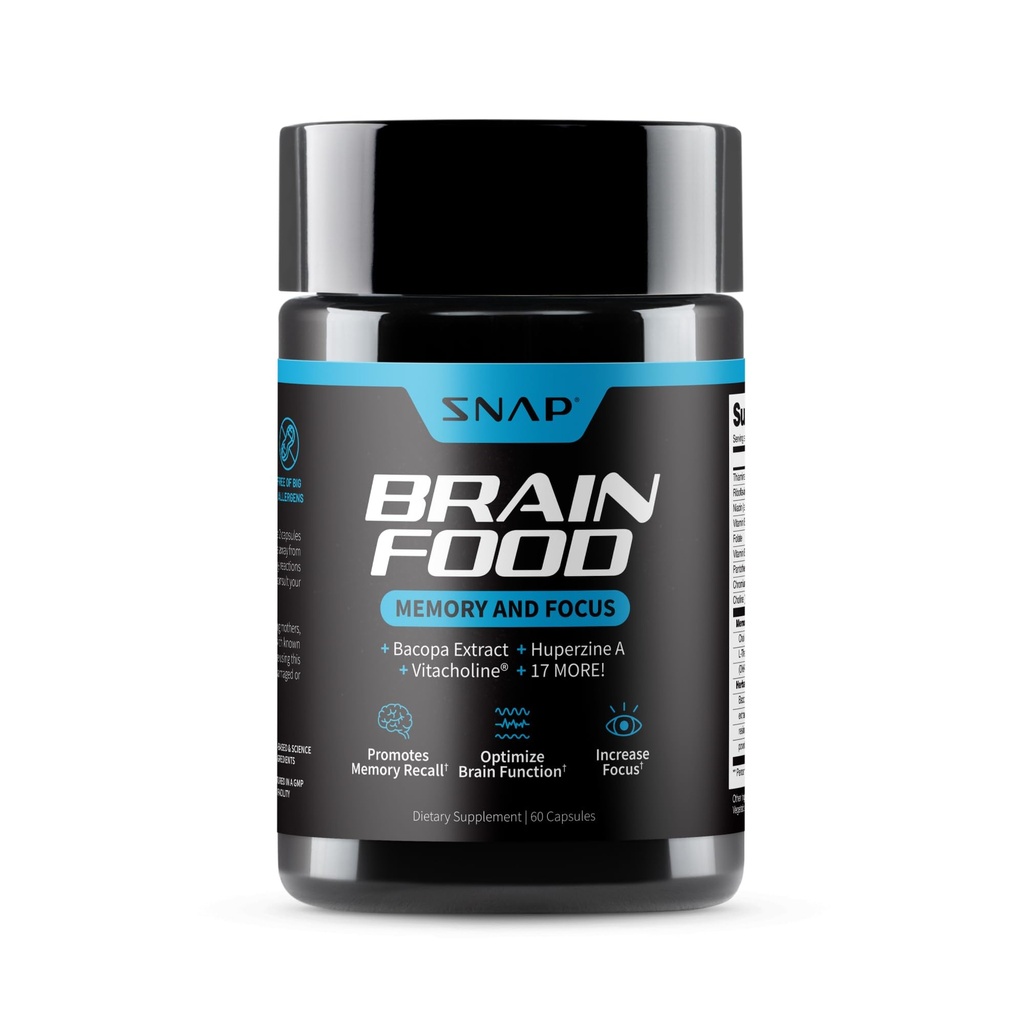 Snap Supplements Brain Booster Nootropics Supplement for Memory, Focus & Clarity, Bacopa Extract, Ginkgo Biloba, 60 Capsules