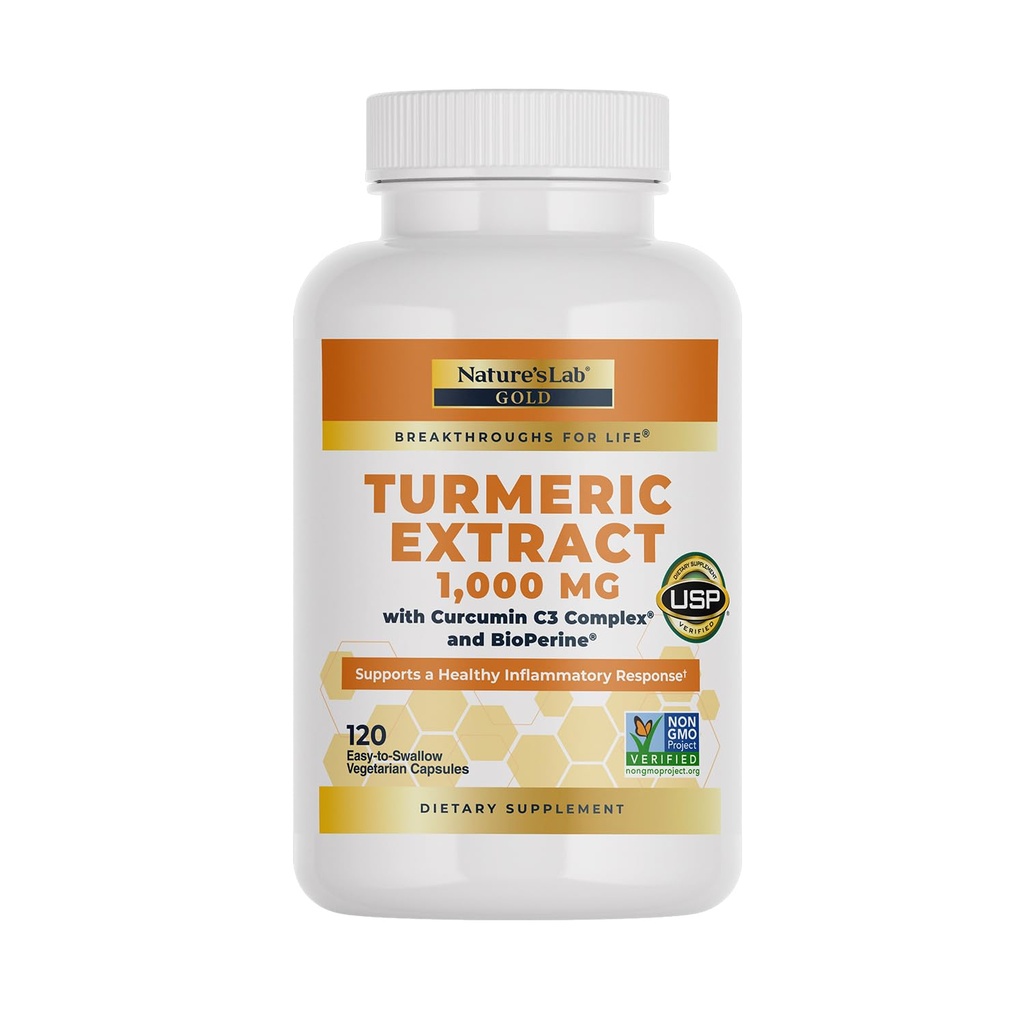 Nature's Lab Turmeric Curcumin C3 Complex 1000mg - Turmeric Extract 1000mg & BioPerine 5mg Standardized to 95%, Promotes Cardiovascular, Immune, Joint, Skin Health - 120 Capsules (60 Day Supply)