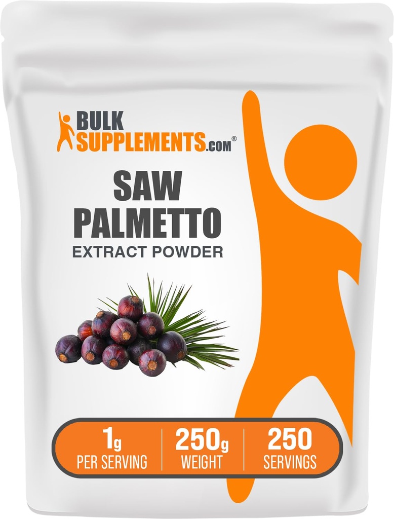 BulkSupplements.com Saw Palmetto Extract Powder - Serenoa Repens, Saw Palmetto Supplement, Herbal Supplement - Vegan & Gluten Free, 1g per Serving, 250g (8.8 oz) (Pack of 1)