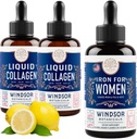 WINDSOR BOTANICALS Liquid Collagen 2-Pack and Liquid Iron for Women Beauty and Wellness Bundle