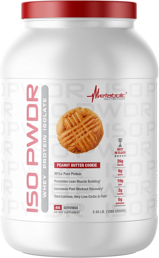 Metabolic Nutrition Whey Protein Isolate ISO PWDR Peanut Butter Cookie, 3.04lb, 23 Servings, 26g Protein, Fast Digesting, Zero Carbs, Delicious Flavor, Very Low Carbs & Fat, Zero Lactose