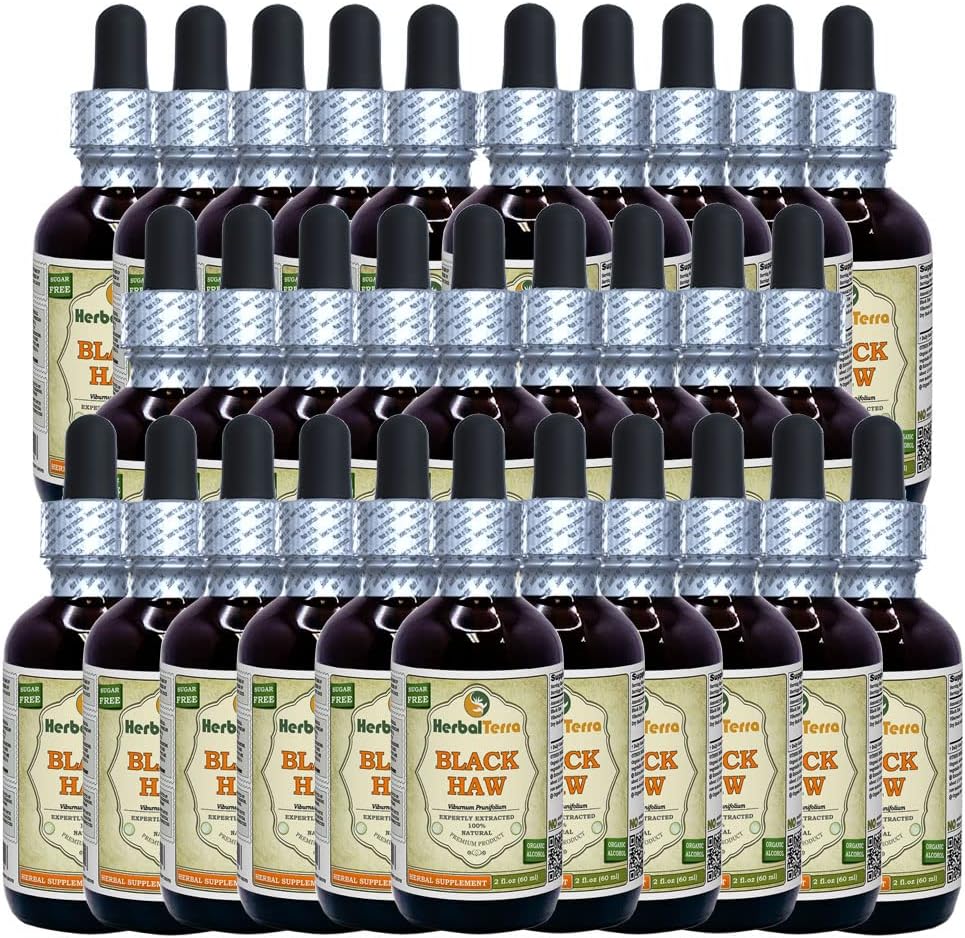 Black Haw (Viburnum Prunifolium) Tincture, Dried Bark Liquid Extract (Brand Name: HerbalTerra, Proudly Made in USA) 30x2 fl.oz (30x60 ml)