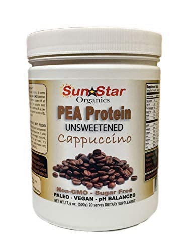 Pea Protein Powder - Unsweetened - Cappuccino with Coffee Powder & Vanilla Extract, Soy Free, Non-GMO 17.6 oz