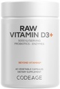 Codeage Raw Vitamin D3+ High Potency 5000 IU Supplement from Saccharomyces Cerevisiae - Raw Vitamin, Probiotics, Digestive Enzymes, Fruits & Greens - 2-Month Supply - 60 Capsules