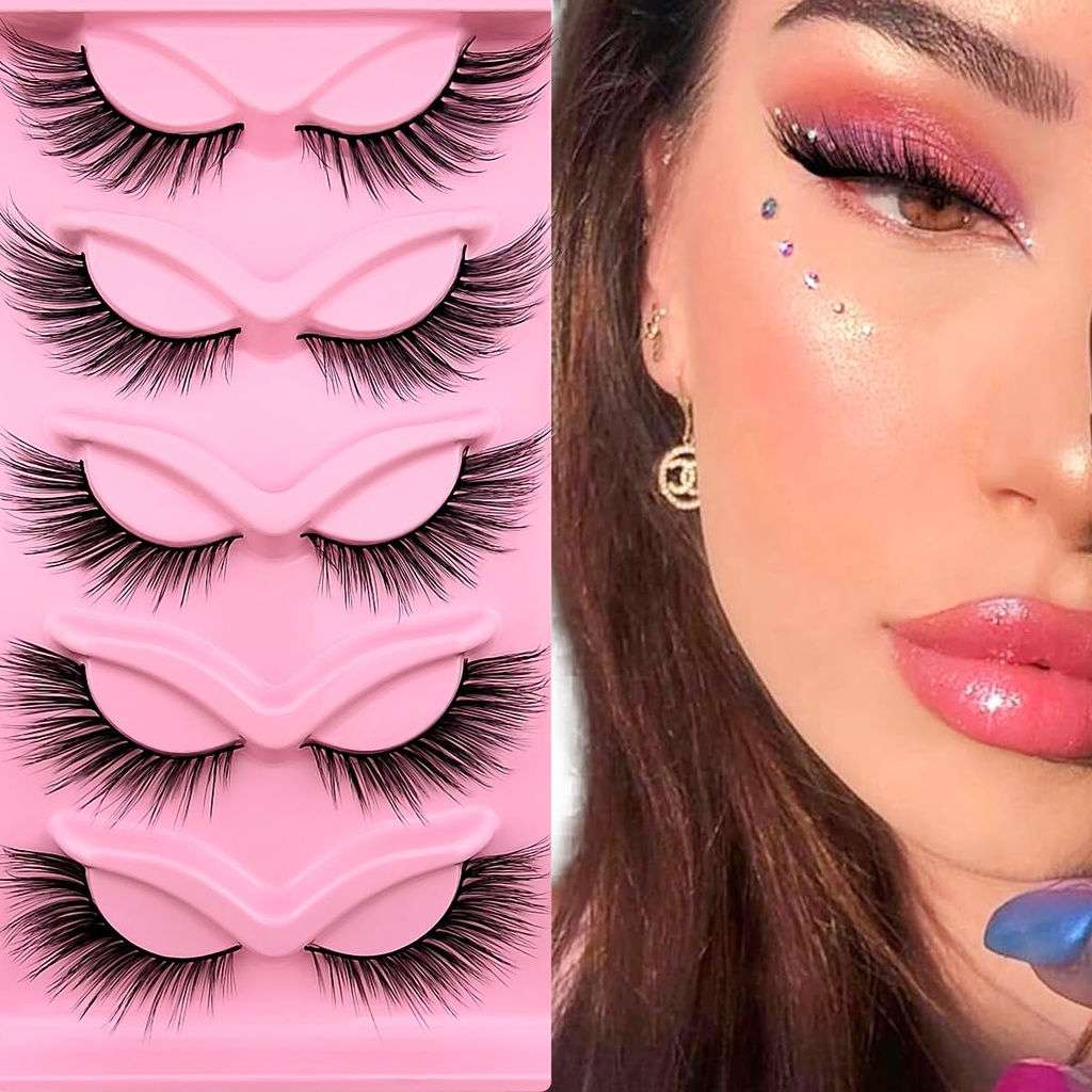 Fox Eye Lashes Wispy Eyelashes 19mm Long Cat Eye Angel Wing Lashes Faux Mink False Eyelashes Natural Look 5 Pairs pack(XF06)
