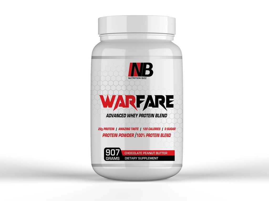 Warfare 2 lbs Advanced Whey Protein Blend 22g Protein per Serving Amazing Flavors (2 lbs, Chocolate Peanut Butter)