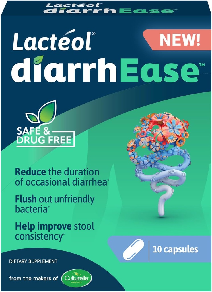 DiarrhEase- a Safe, Drug Free and Clinically Tested Postbiotic Strain That Helps Soothes Occasional Digestive Upset and Shortens The Duration of Occasional Diarrhea, 10 Count