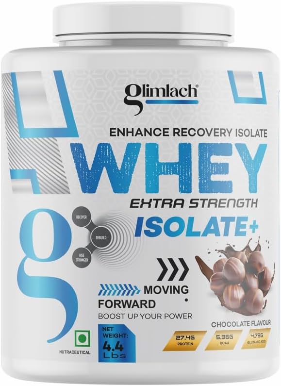 GLIMLACH Whey Extra Strength Isolate + Protein Powder for Muscle Support & Recovery, Vegetarian - Primary Source Whey Isolate (4.4LBS, Chocolate)