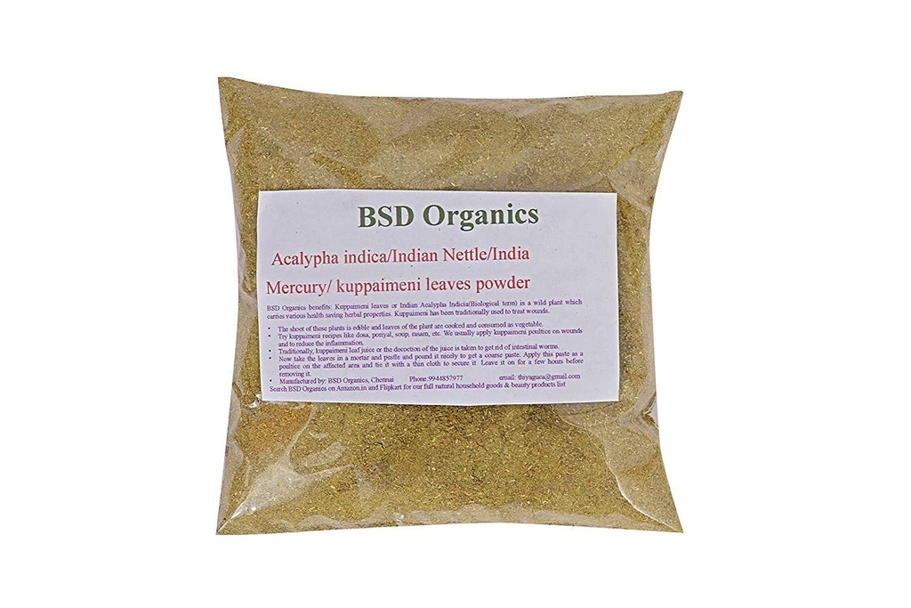 BSD ORGANICS Leaves Powder of Acalypha indica/Indian Nettle/Indian Mercury/Indian Copperleaf/kuppaimeni (50 Gram / 1.7 Ounce)