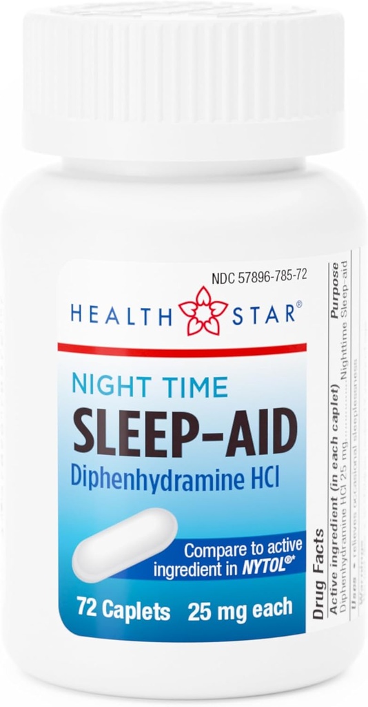 GeriCare Nighttime Diphenhydramine HCl 25 mg, Sleep-Aid Caplets, 72 Count (Pack of 1)