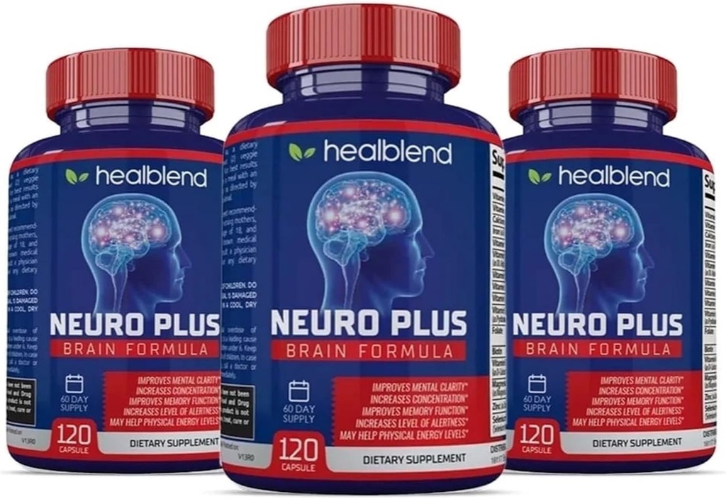 Neuro Plus Brain & Focus Formula - Brain Booster Supplement, Supports Mental Clarity & Focus - Enhances Concentration & Mental Energy – 120 Capsules (3 Pack)