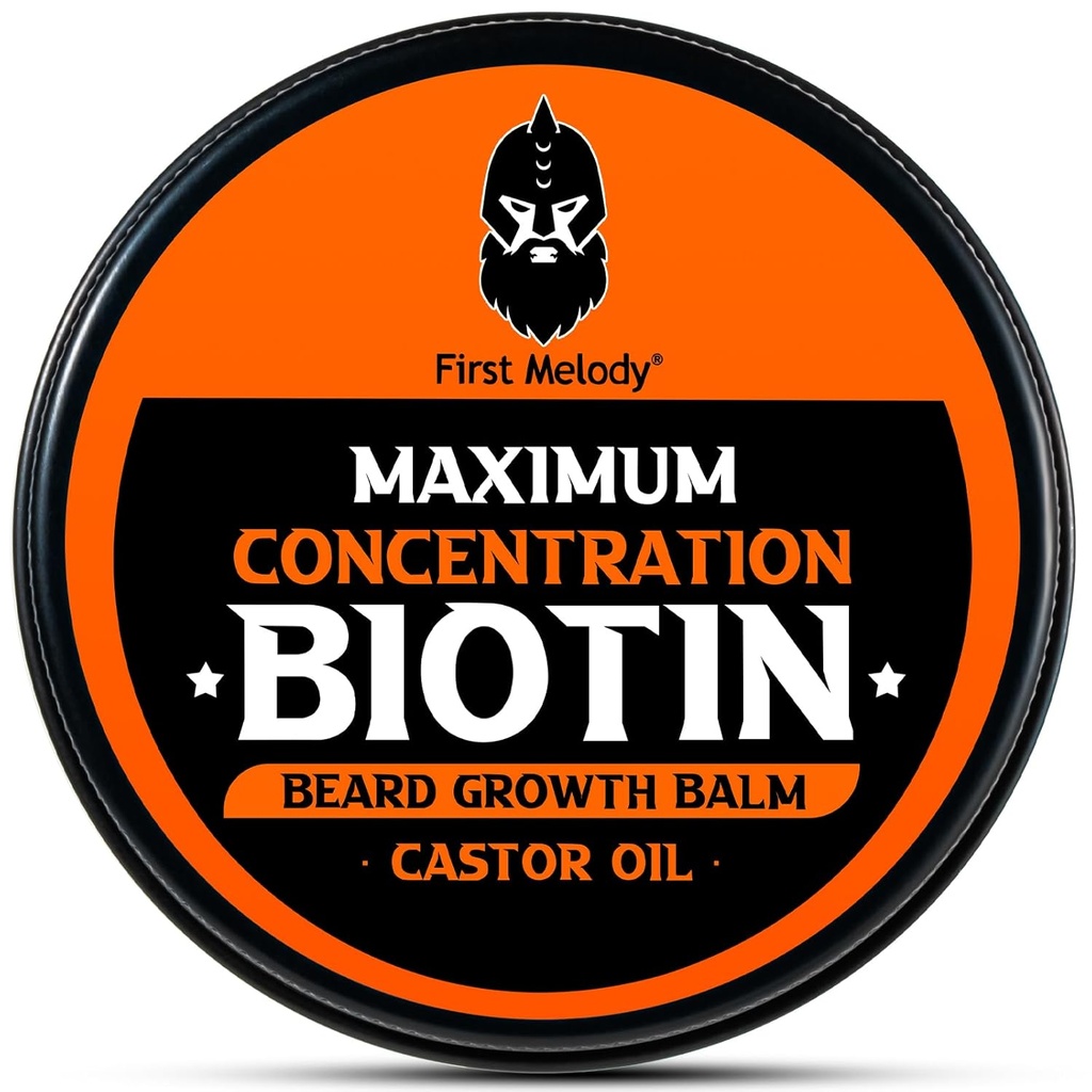 Beard Balm, 2X Concentration Biotin, with Castor Oil and Argan & Jojoba Oils, Promotes Beard Growth, Styles, Strengthens & Softens Beards & Mustaches, 2 Ounce