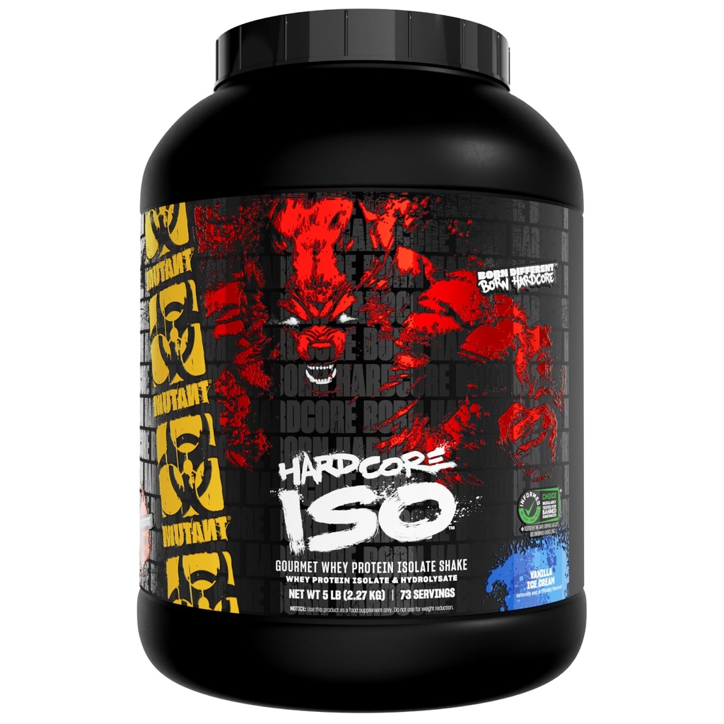 Mutant Hardcore ISO Whey Protein Isolate Powder Acts Fast to Help Recover, Build Muscle, Bulk and Strength, 5 lb - Vanilla Ice Cream