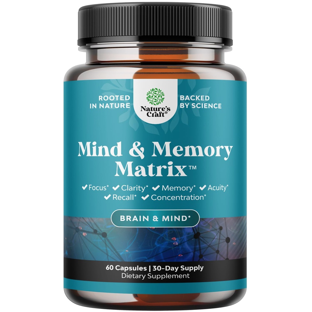 Nootropic Brain Supplement for Memory and Focus Enhancement - Vitamins for Mental Health & Clarity with VIT A, B6, Riboflavin, Niacin, Thiamin & Folate - Cognitive Complex for Mind Vitality - 60 Ct