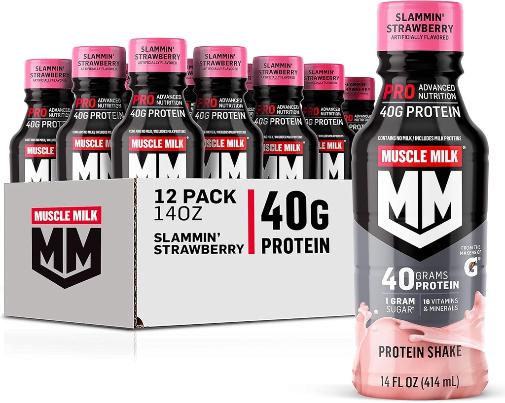 Muscle Milk Pro Series Protein Shake, Slammin' Strawberry, 40g Protein, 14 Fl Oz, 12 Pack