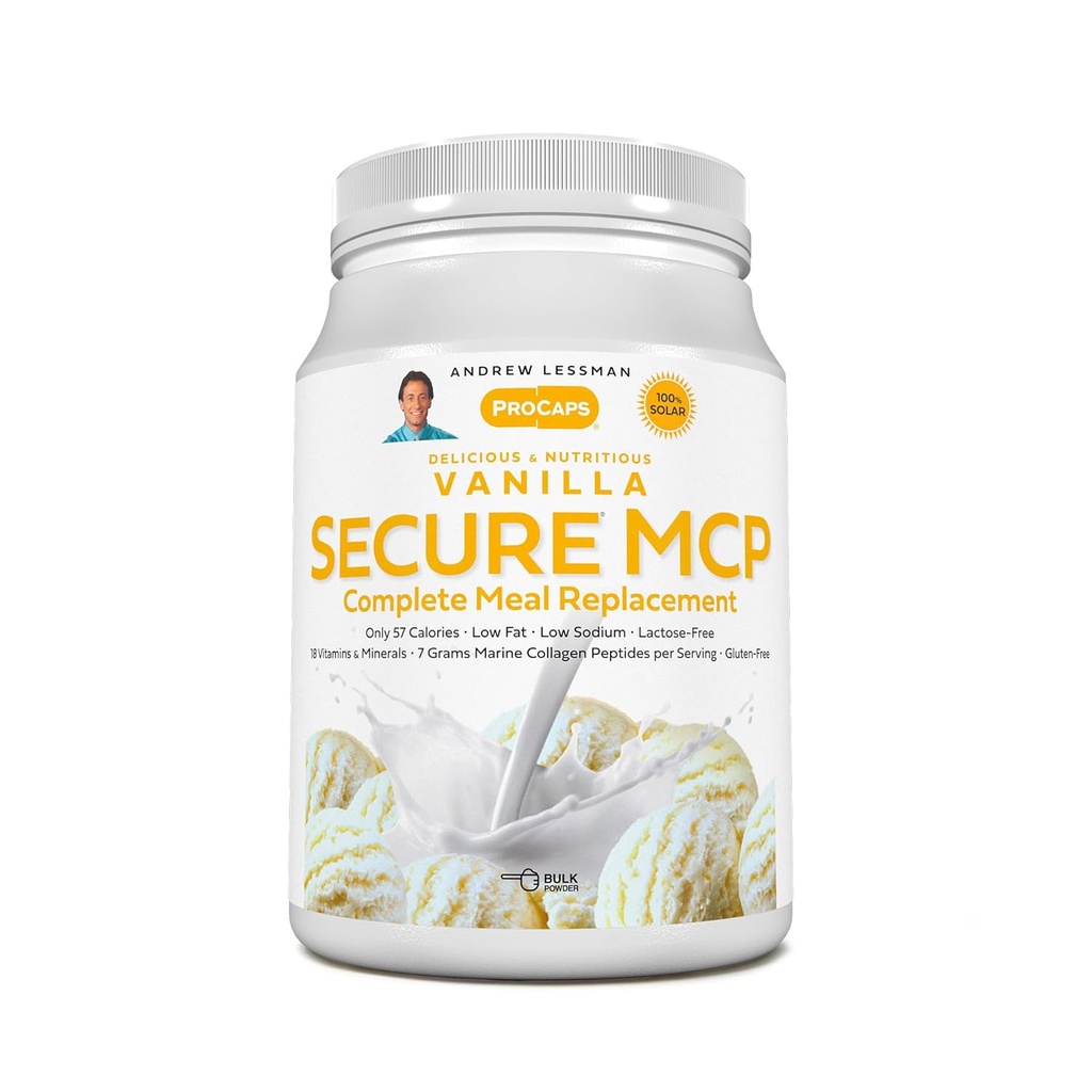 ANDREW LESSMAN Secure MCP Complete Meal Replacement - Vanilla 10 Servings - Only 57 Calories, Low-Fat, 7 Grams Marine Collagen Peptides, Promotes Radiant Smooth Soft Skin, Comfortable Joints