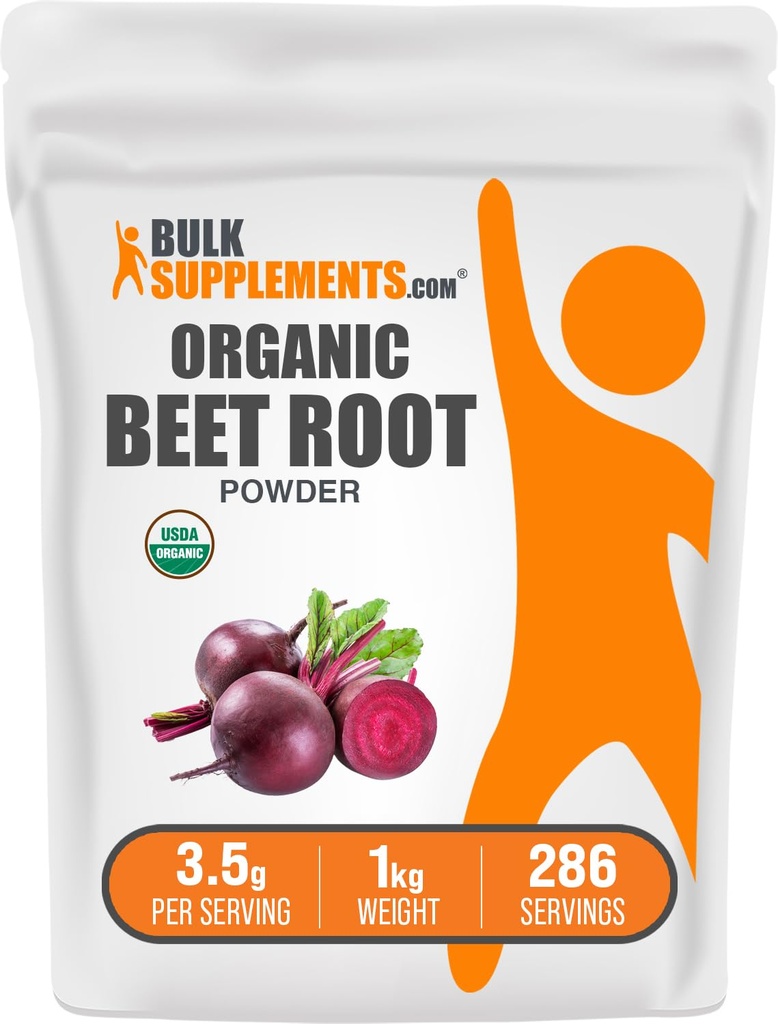 BulkSupplements.com Organic Beet Root Powder - Superfood Supplement, Beet Root Supplements - Vegan & Gluten Free, 3.5g per Serving, 1kg (Pack of 5) (11 lbs)