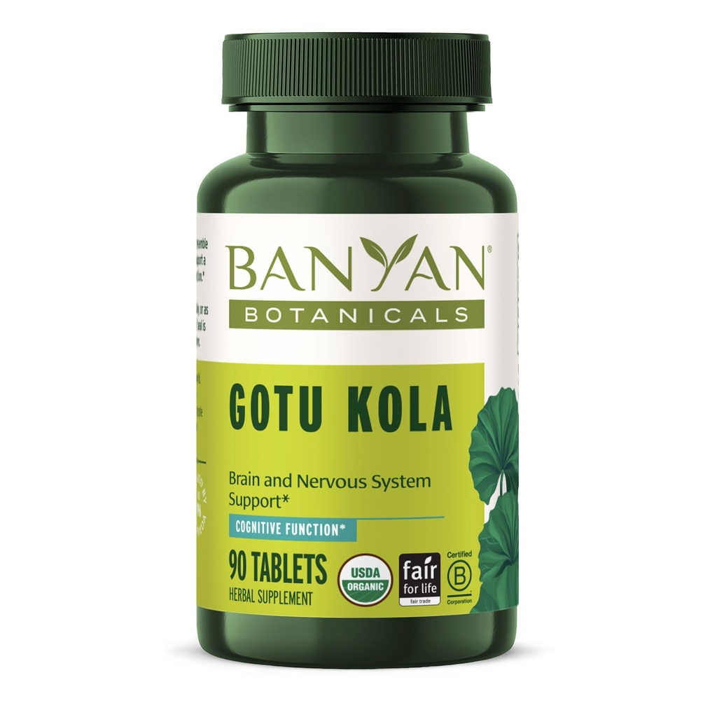 Banyan Botanicals Organic Gotu Kola–Nootropic Brain Supplement for Mental Clarity, Memory & Focus–Adaptogen for Stress Relief & Brain Support–Centella Asiatica Tablets–90 Tablets–USDA Organic