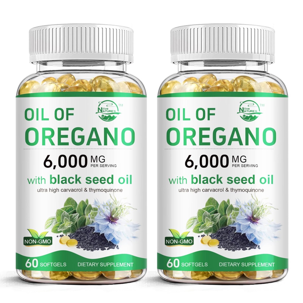 Nature's live Oil of Oregano with Black Seed Oil | 2 in 1 Oregano Supplement for Immune Health, Retains High Concentrated Carvacrol & Thymoquinone, 60 Softgels, 2 Pack