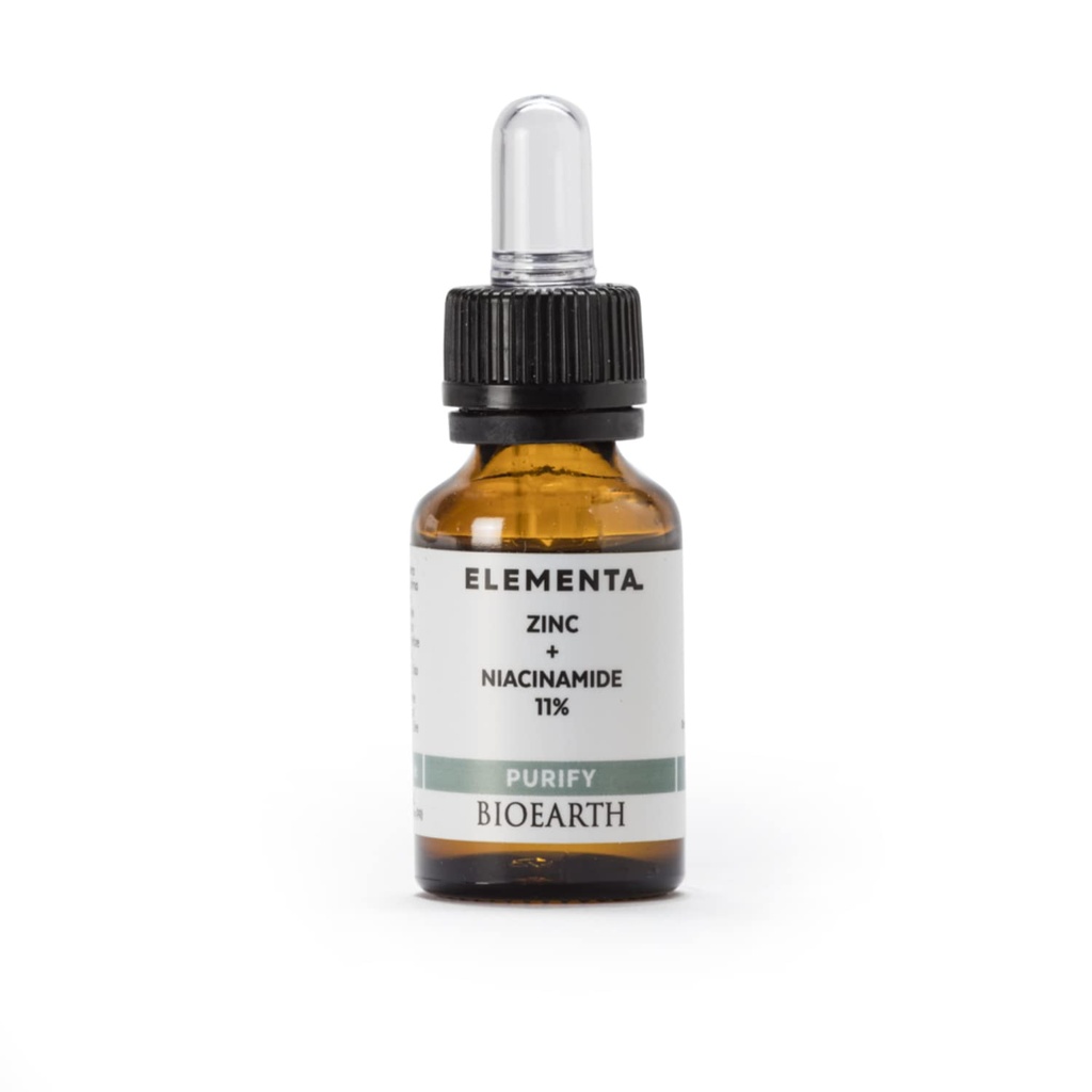 Bioearth Elementa, PURIFY Concentrated Face Serum with Zinc and 11% Niacinamide, Purifying and Balancing Effect, Made in Italy, Vegan, AIAB Certification - 15ml Pack