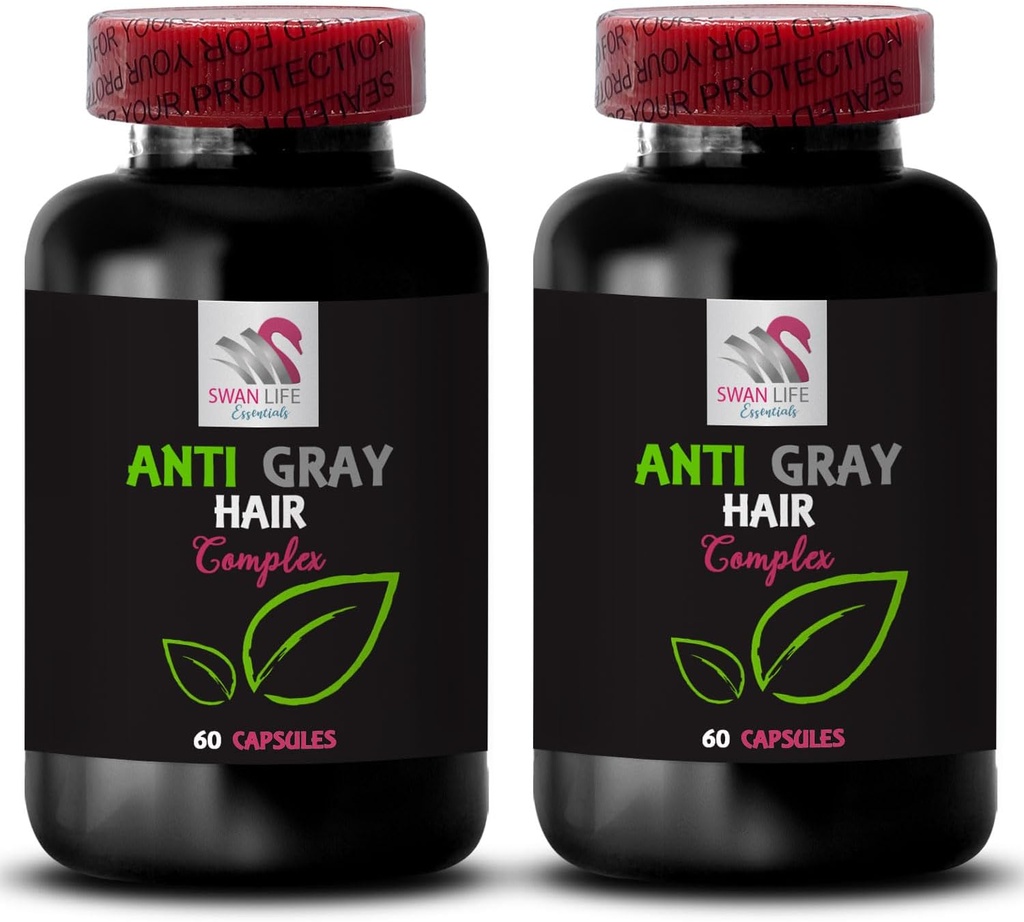 Anti Gray Hair Pills - Anti Gray Hair Complex - Color Restoration, Natural Color, Hair Brilliance, Anti Gray Hair Vitamins, Hair Tone, Color Preservation, Fresh Color 2 Bottles 120 Capsules