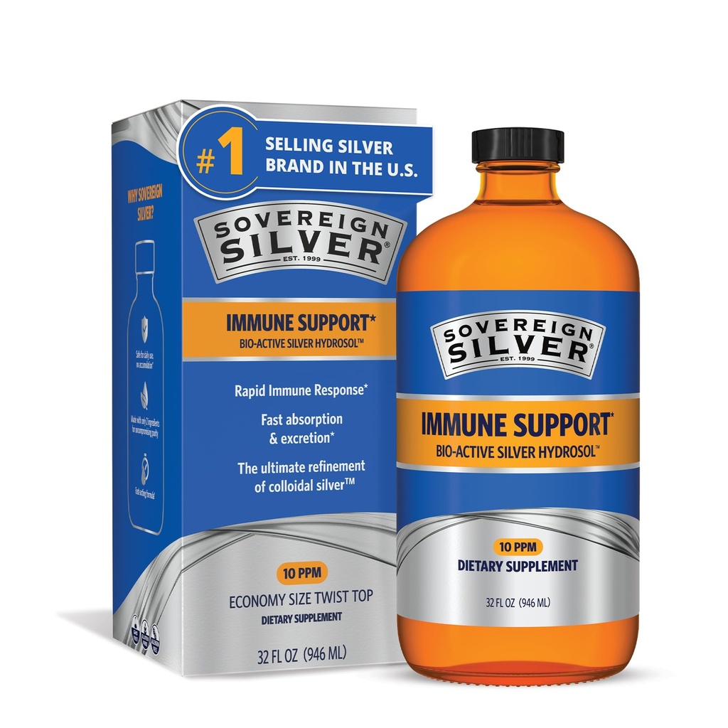 Sovereign Silver Immune Support, Colloidal Silver, 32 fl oz (946 mL)