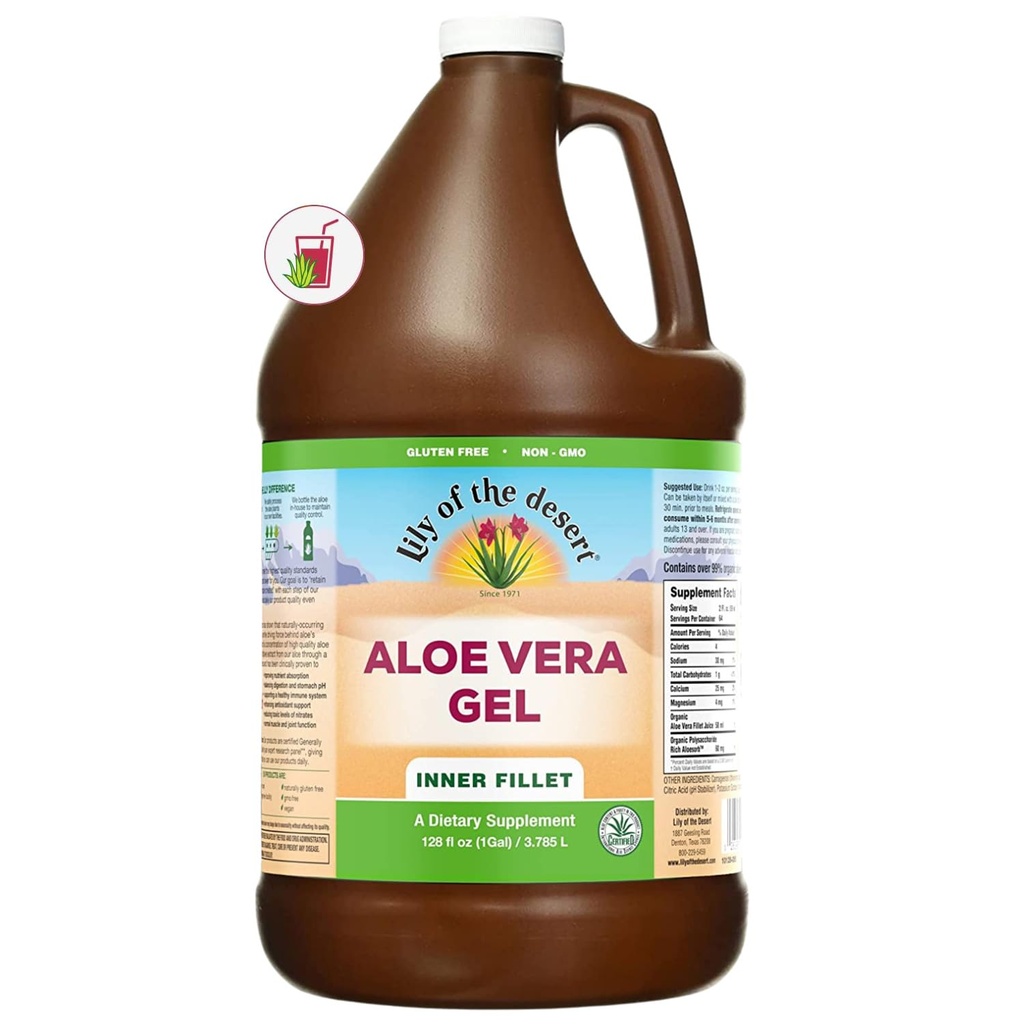 Lily of The Desert Aloe Vera Gel - Inner Fillet Thicker Consistency Aloe Vera Drink with Natural Vitamins, Digestive Enzymes for Gut Health, Stomach Relief, Wellness, Glowing Skin, 128 Fl Oz