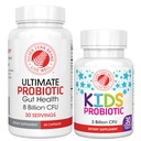 Silver Fern Brand Family Probiotics - Ultimate Adult Probiotic (1 Bottle = 60 Capsules) Plus Ultimate Children's Probiotic for Kids (1 Bottle = 30 Chewables) - Gut Health & Microbiome Support