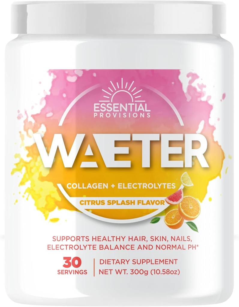WAETER | Collagen & Electrolyte Hydration Powder | Sugar Free | Non-GMO | Gluten Free | Paleo | Soy Free | Dairy Free | Grass-Fed & Pasture Raised | 30 Servings - Citrus Splash