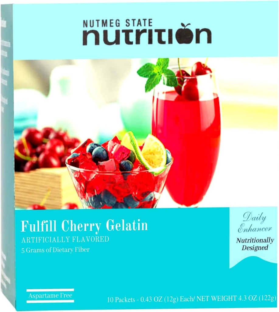 Nutmeg State Nutrition – High Fiber Drink Mix, Low Calorie, Fat Free, Decaffeinated, Sugar Free, Naturally Flavored, Ideal Protein Compatible, Aspartame Free, 10 Servings Per Box (Cherry Gelatin)