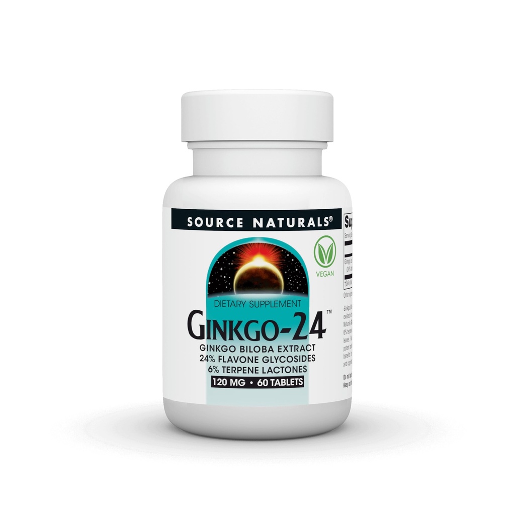Source Naturals Ginkgo-24 - Ginkgo Biloba Extract, 24% Flavone Glycosides 6% Terpene Lactones -120 mg - 60 Tablets