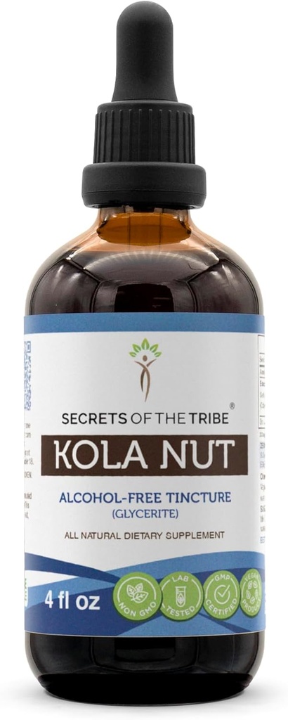 Secrets of the Tribe Kola Nut Tincture Alcohol-Free Extract, Kola nut (Cola Acuminate) Dried Nut (4 FL OZ)
