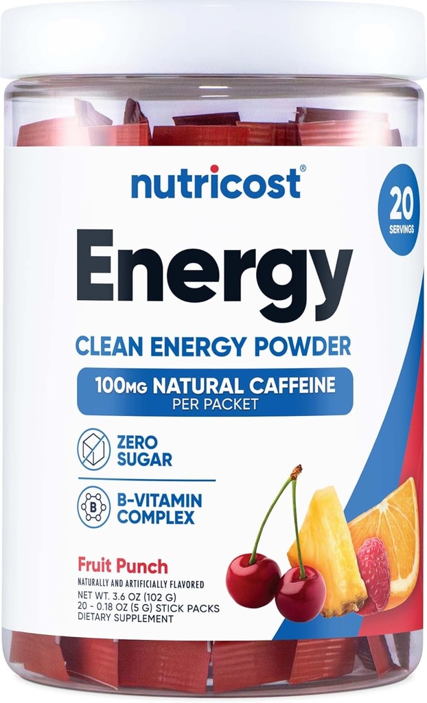 Nutricost Energy Complex Stickpack (20 Servings) Fruit Punch Flavored - Gluten-Free + Non-GMO