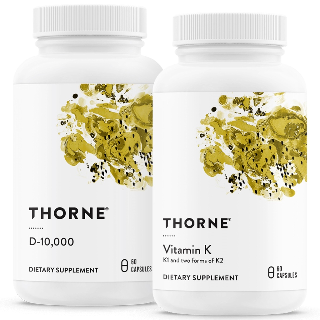THORNE - Bone Health Bundle - Vitamin D3 & Vitamin K - Supports Healthy Bones, Teeth Muscles, Cardiovascular, and Immune Function - 30 to 60 Servings