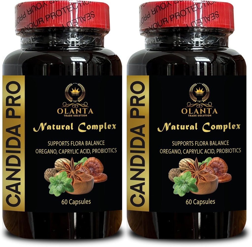 Candida Support Supplement - Digestive Wellness, Wormwood, Black Walnut, Caprylic Acid, All Natural Gut Cleanse with Herbs - 2 Bottles 120 Capsules