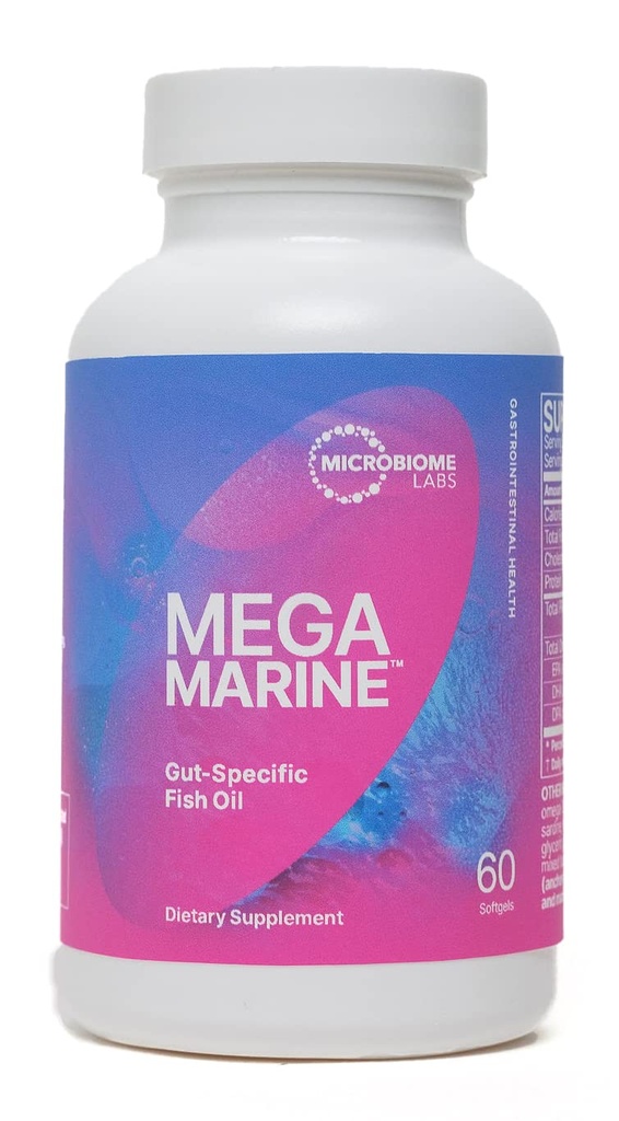 Microbiome Labs MegaMarine Omega 3 Fish Oil Supplements - Gut-Specific EPA DHA Omega 3 Supplement with DPA for Gut Health - Support Immune & Gut Barrier Function (60 Softgels)