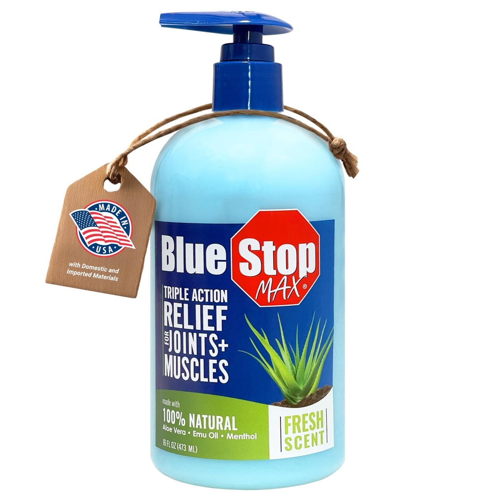 Blue Stop Max Massage Gel for Body Aches, 16 oz Pump Bottle; 3 in 1 Product Relieves Body Aches, Supports Joints and Nourishes the Skin