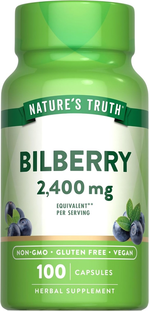 Nature's Truth Bilberry Extract Capsules | 2400mg | 100 Count | Non-GMO & Gluten Free Supplement