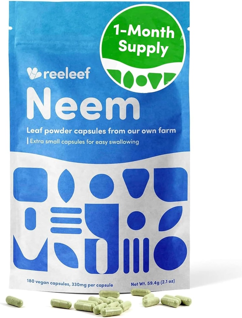 Pure Herbal Neem Leaf Capsules - 180 Count 330 mg - No Additives - Vegan