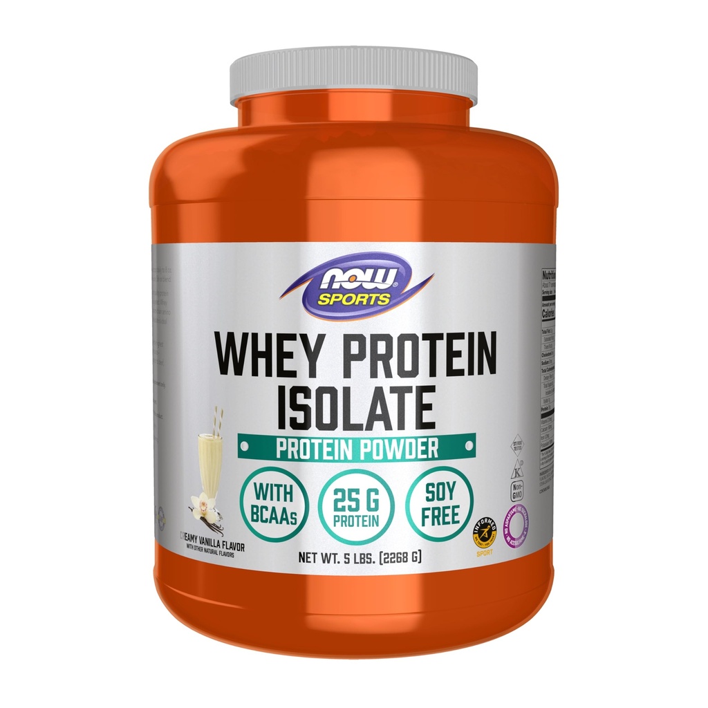 NOW Foods Sports Nutrition, Whey Protein Isolate, 25 g With BCAAs, Creamy Vanilla Powder, 5-Pound